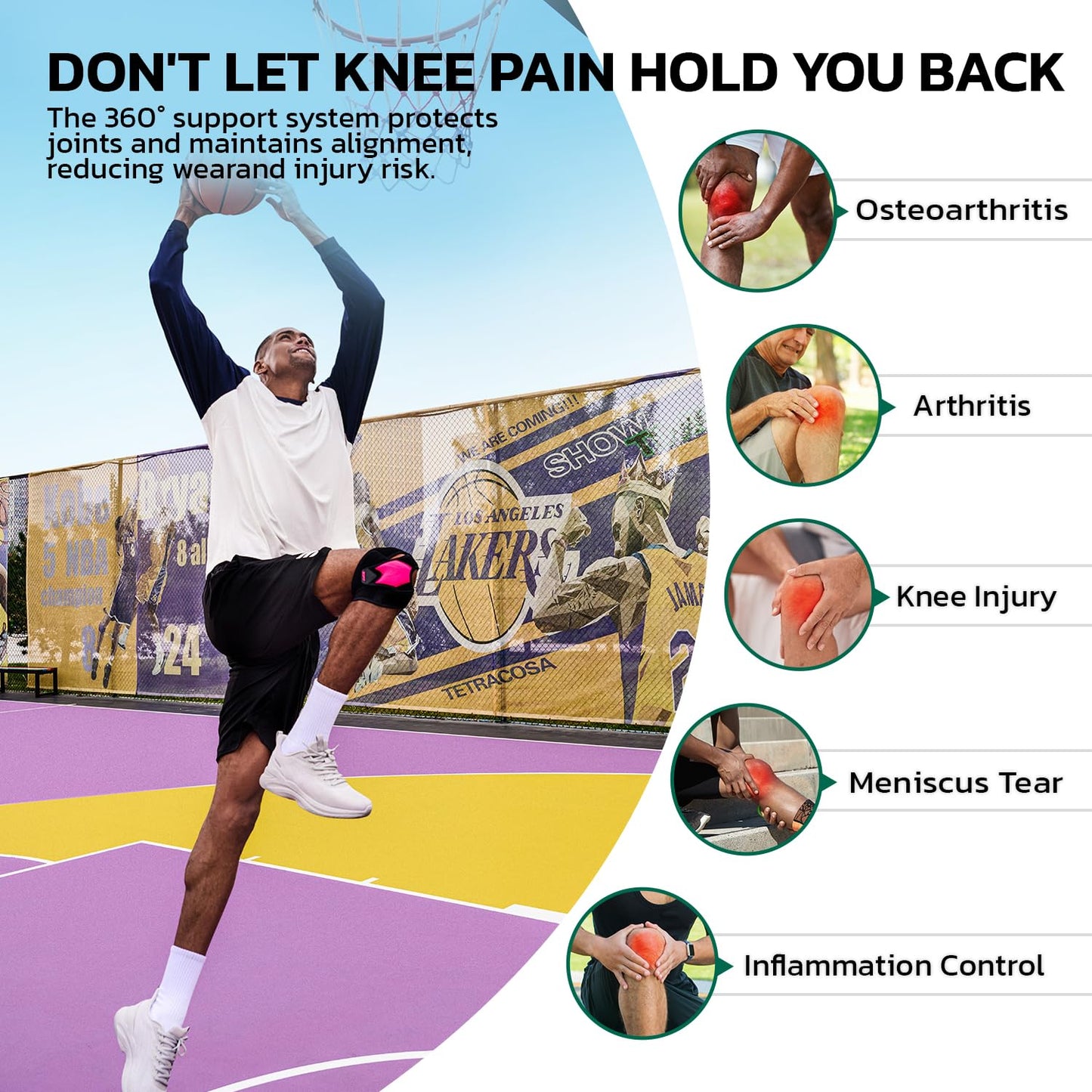 aoFIT Knee Brace for Women Men Knee Pain Meniscus Tear Arthritis Patella Dislocation Best Osteoarthritis Adjustable Compression with Memory Stabilizers Breathable for Injury Recovery M2pcs