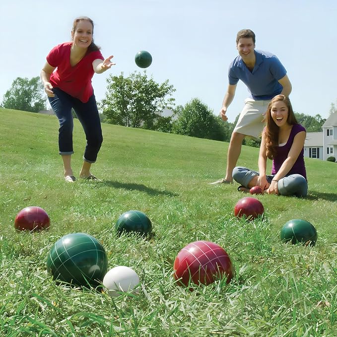 Pointyard Bocce Ball Set, 90mm Resin Bocce Ball Set with 8 Resin Bocce Balls/1 Pallino/Nylon Zippered Bag/Measuring Tape - Outdoor Lawn Games for Adults Family Kids/Yard/Beach Game