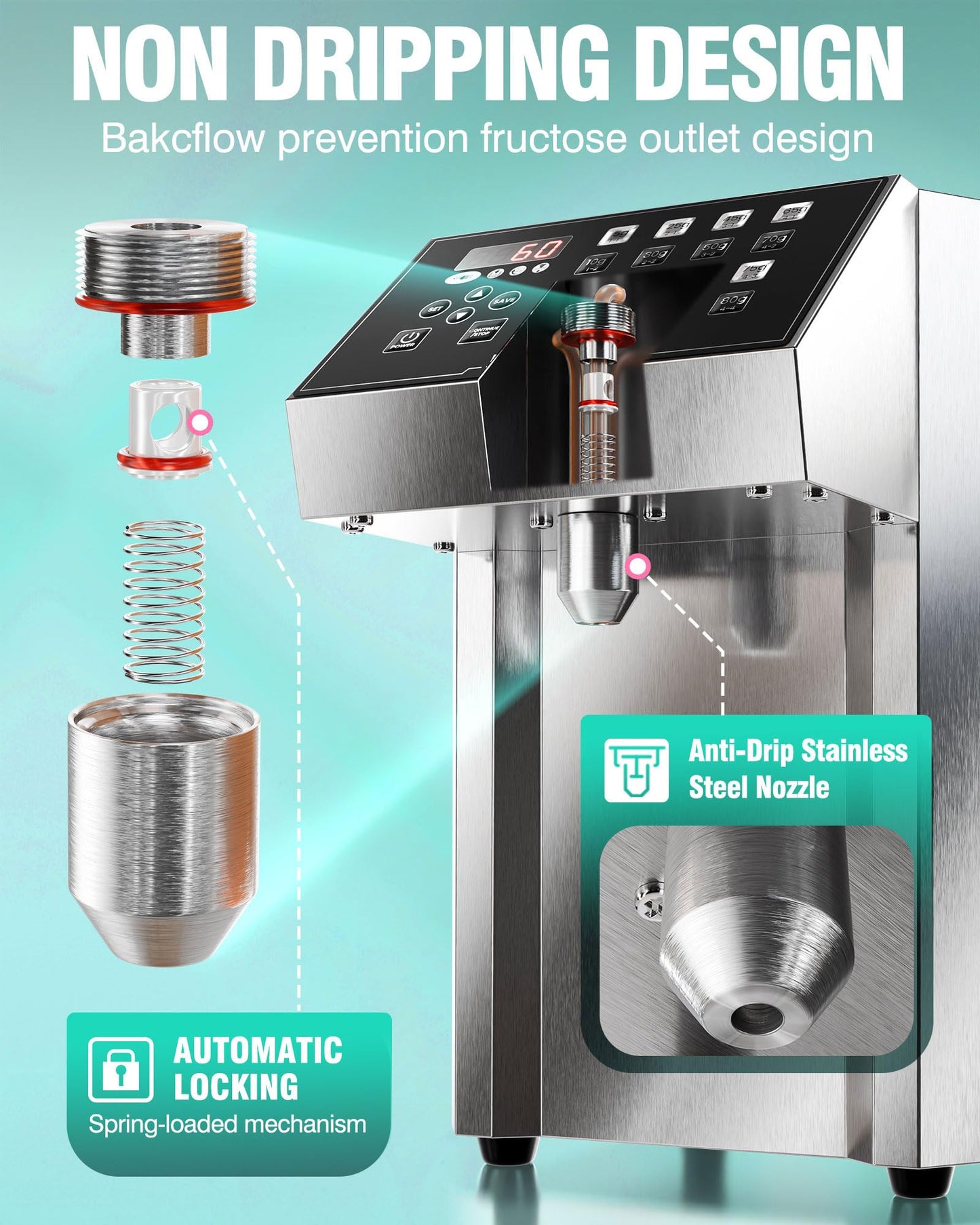 WantJoin Fructose Dispenser - 16 Weight Settings Automatic Syrup Dispenser Machine Commercial 8L/8.5Qt Quantitative Machine for Beverage with Measuring Cup Mixing Stick Bubble Tea Equipment