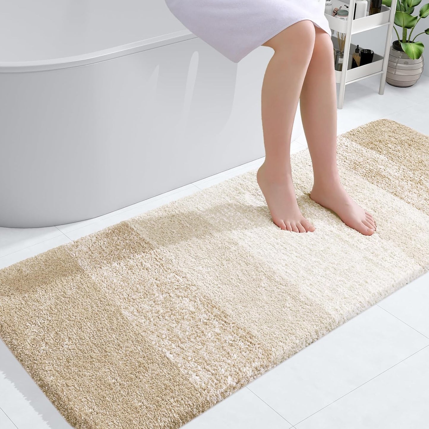 OLANLY Large Bathroom Rugs - Extra Soft Microfiber Mat with Rubber Backing | Quick Dry & Washable, Light Beige 45x27