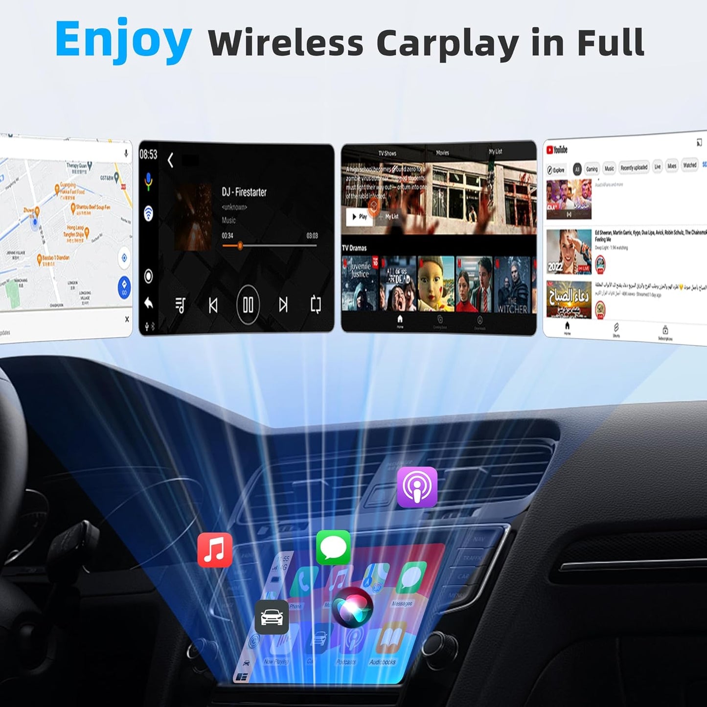 Junboer 10+, Mini Wireless Carplay Adapter for iPhone - Carplay Wireless Adapter Car Play Dongle, Wired to Wireless