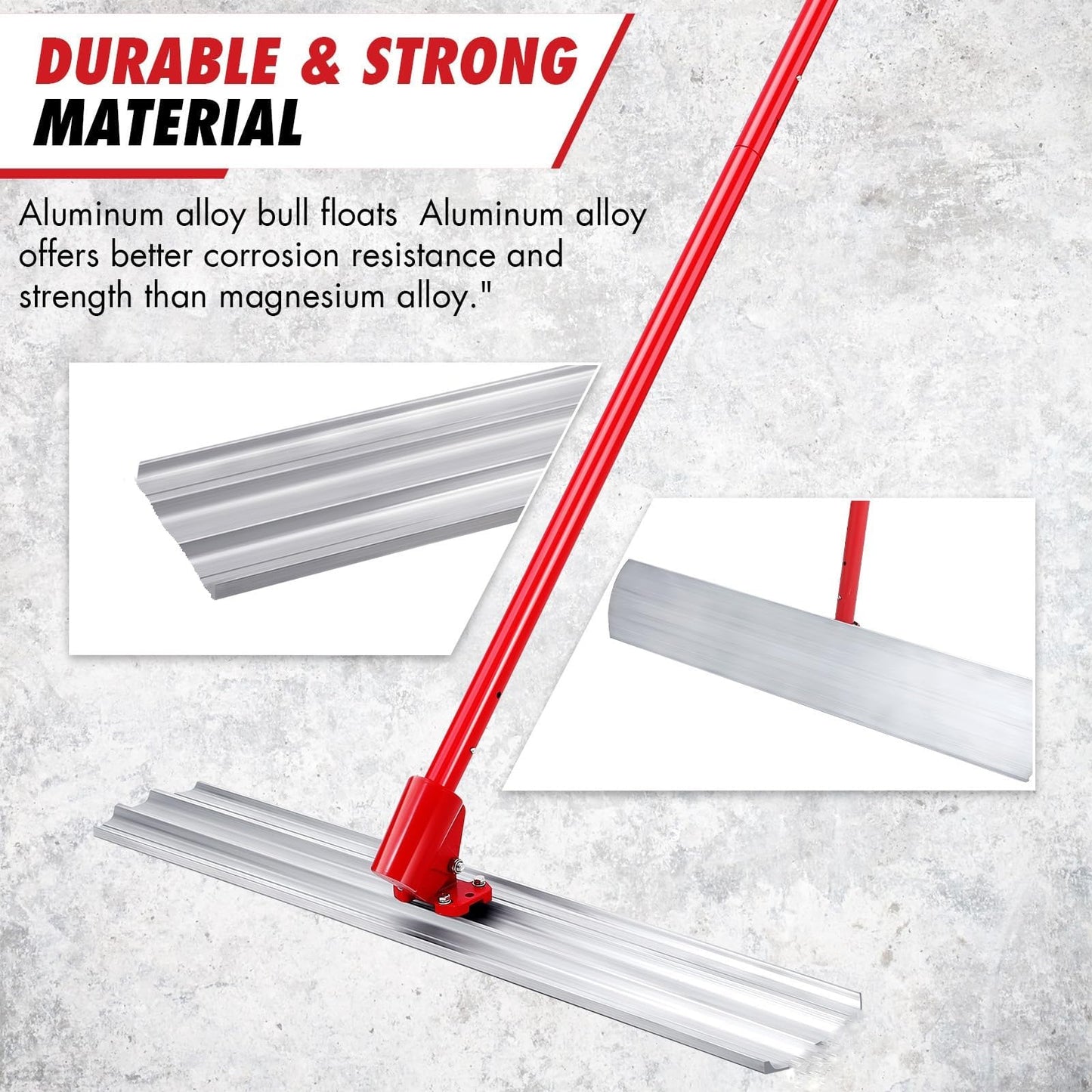 GarveeTech Bull Float Concrete Tools, 48x8" Square Edge Bull Floats Magnesium Blade Concrete Float with 47.2‘’ Extendable Handles x 4, Concrete Bull Float Tools Kit for Concrete Finishing