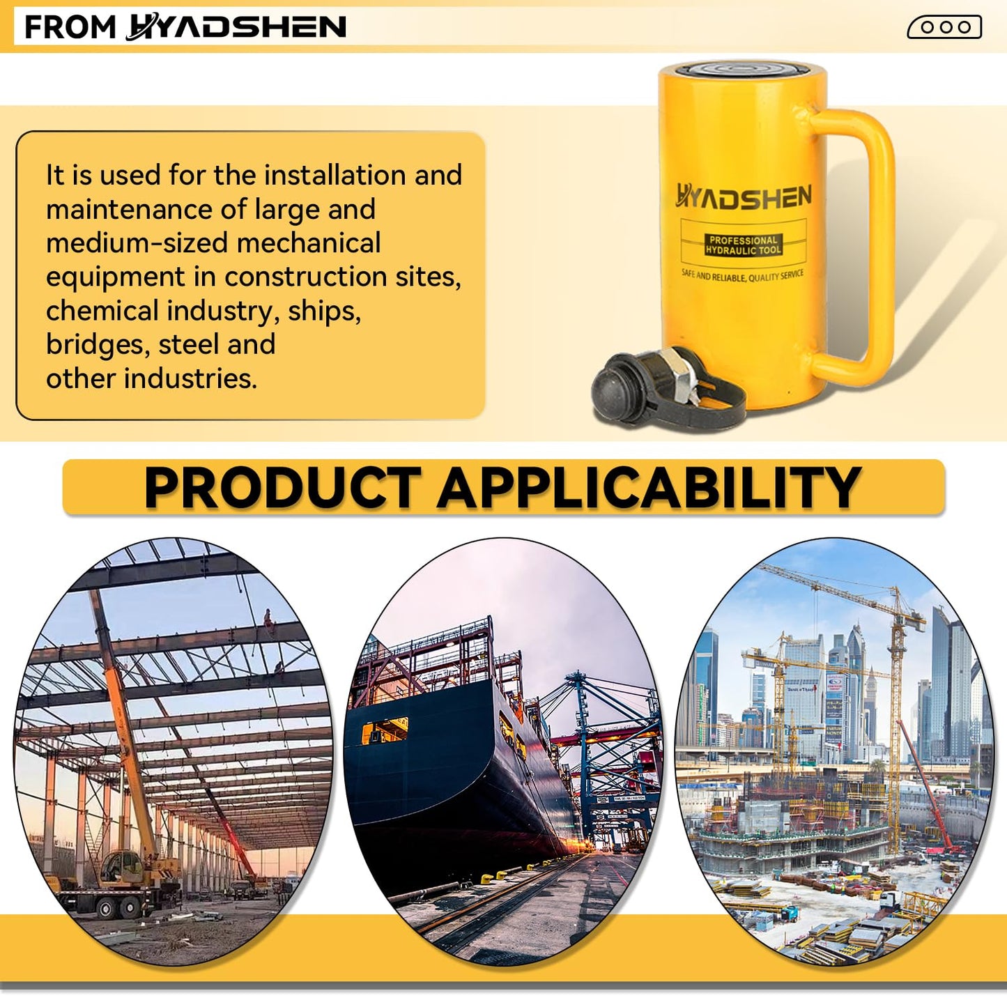 HYADSHEN 10 ton 6" Stroke Hydraulic Cylinder Long Jack Porta Power Ram Single Acting Lifting Cylinder Retract Automatically for Shipbuilding Bridge