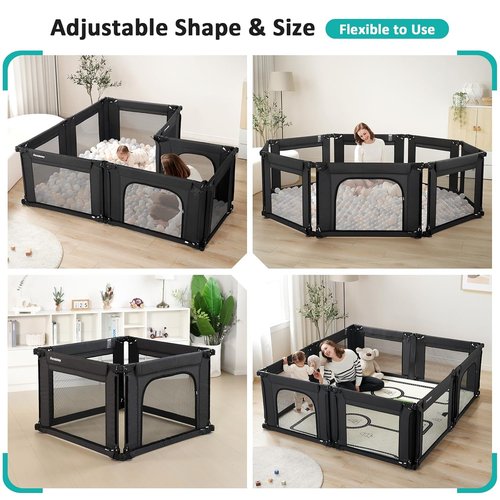 Doradotey Baby Playpen - Adjustable Large Playard for Toddlers | Foldable Indoor Play Center, Black 180x200x68cm