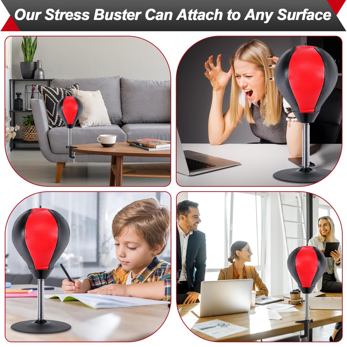 Dunkive Desk Punching Bag for Stress Relief, Tabletop Punch Bag with Clamp and Strong Suction Cup, Office Desk Accessory for Table or Countertop, Fun Stress Release Gift for Boss or Coworkers