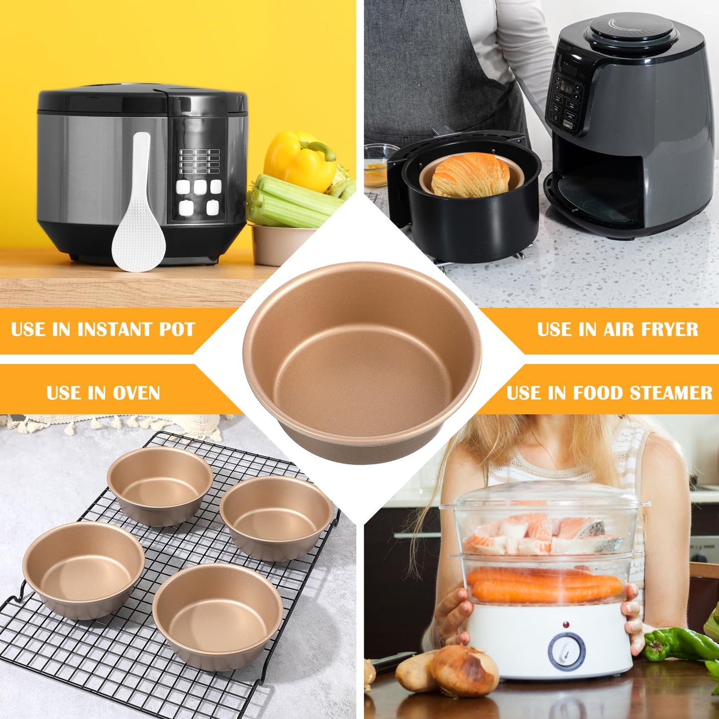 HOFURME 6 PCS Air Fryer Mini Pie Pan Tart Tins, Jumbo Muffin Cupcake Pan 4 Inch Air Fryer Hamburger Bun Mold, Non-Stick Air Fryer Egg Baking Pan Individual Mini Cake Pans for Baking