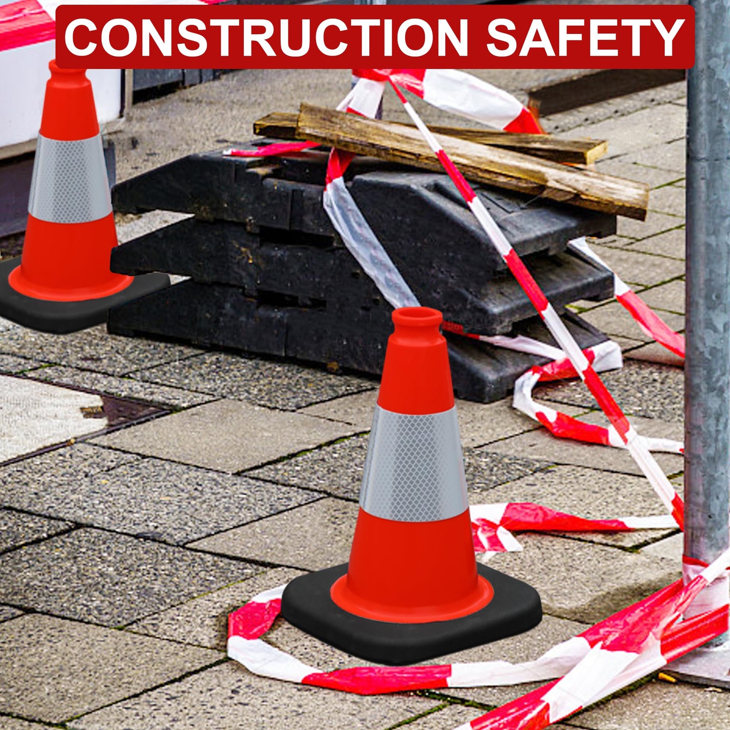 OrangeStar 8 Pack 12" Orange Traffic Safety Cones, PVC Parking Construction Cones w/Reflective Collar, Heavy Duty Base for Driving Practice, Parking Lots and Roadwork