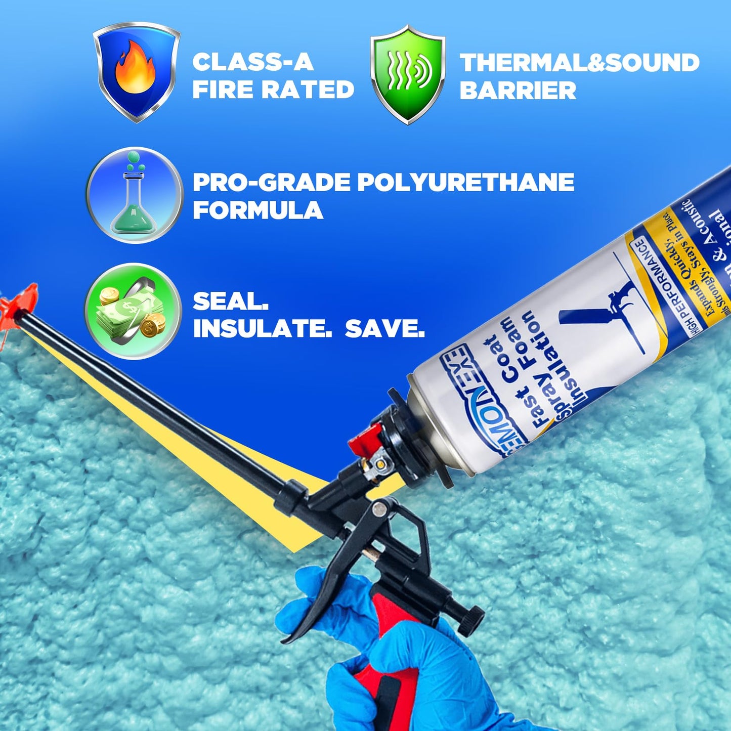 Spray Foam Insulation 240 Board ft/Sq.ft, Closed Cell Wide Polyurethane DIY Spray Foam for Walls, Ceilings, Attics and Garage Doors (12 Pack×25.4oz) -Thermal & Soundproofing,Only Foam Cans