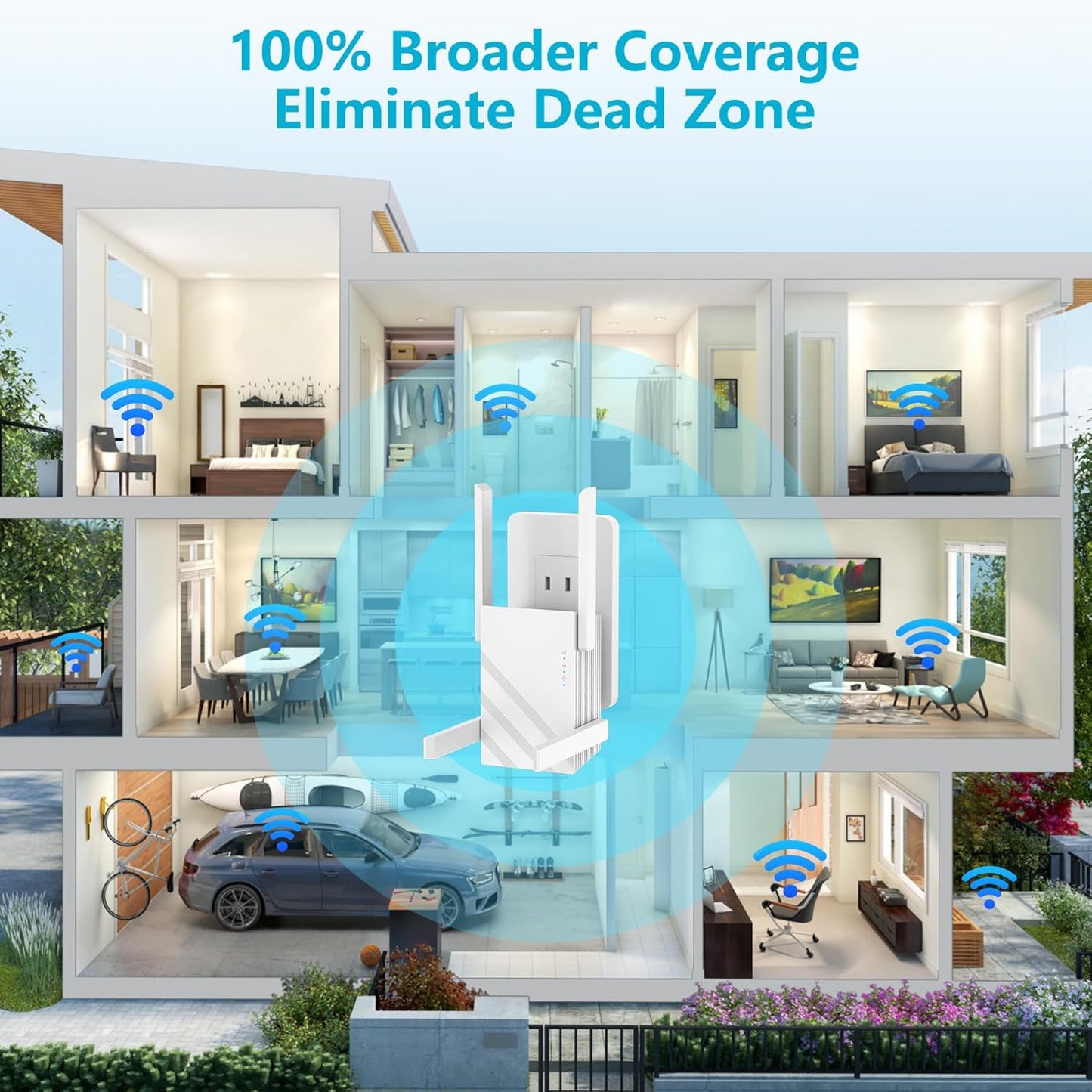Suirrsaze 2025 1.2Gbps 12880 5GHz/2.4GHz, 100+ WiFi Extender Signal Booster, Up to sq. ft, Dual Band WiFi Extenders