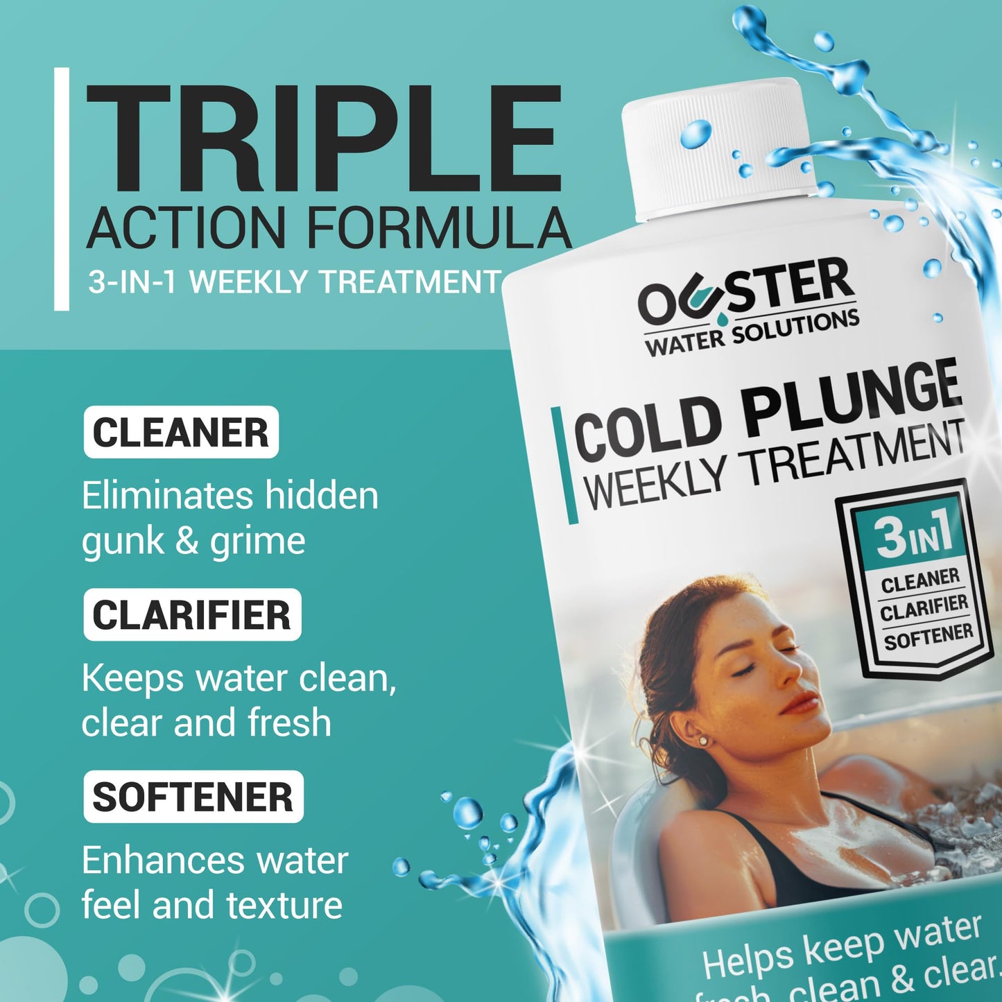 Bio Ouster 3in1 Weekly Cold Plunge Water Treatment - Cleaner, Clarifier, and Softener for Cold Plunge and Ice Bath - Water Stabilizer for Fresh, Crystal Clear Water - Made in USA (32oz)