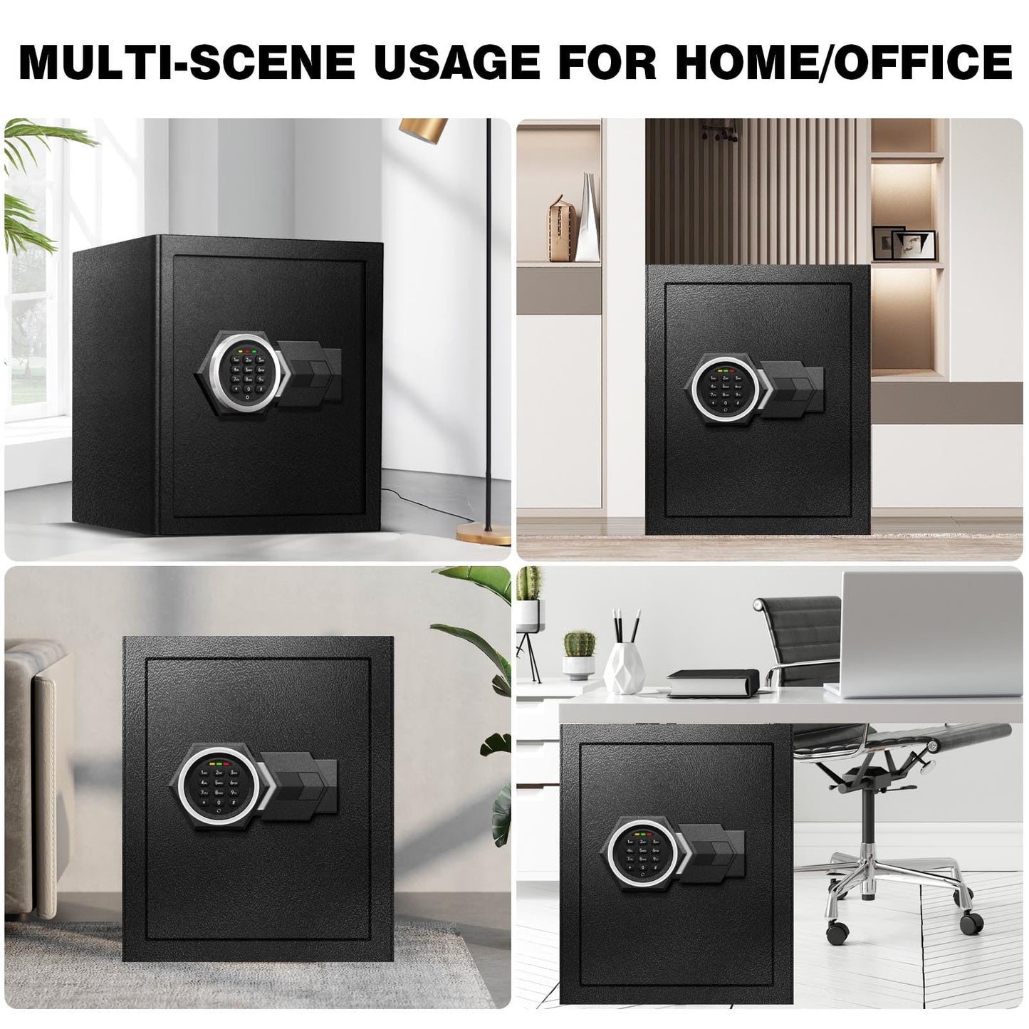 Fdsutvit 2.3 Cu Ft Fireproof Home Safe Box- Steel Security Box with Digital Electronic Keypad, Safety Lock Box for Office, Removable Shelf, Fire Proof Safe for Documents Money Jewelry Gun