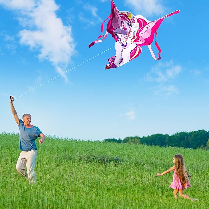 JOYIN 43.3'' Giant Unicorn Kite Easy to Fly for Kids and Adults with 262.5 ft String, Large Beach Kite for Outdoor Games and Activities