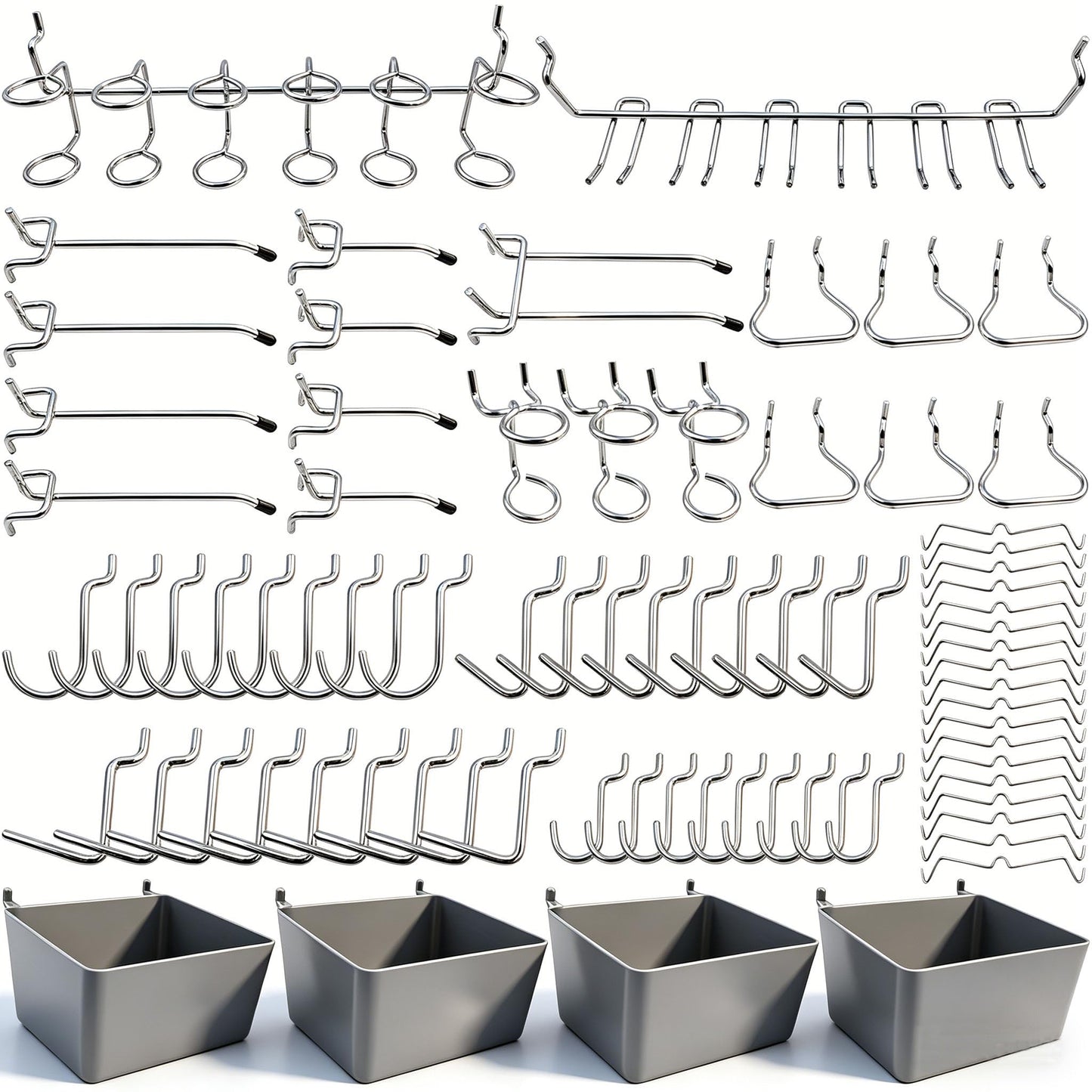 FRIMOONY Pegboard Hooks Assortment with Pegboard Bins, Peg Locks, for Organizing Various Tools, 80 Piece