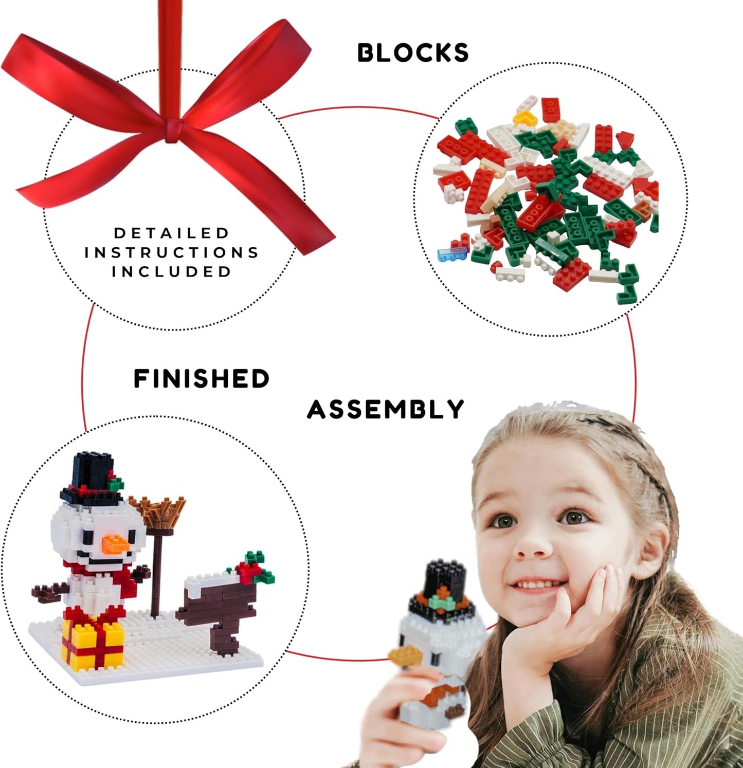 Toysmith Christmas Mini Blocks 3-Pack - Holiday-Themed STEM Building Set for Kids - Build Santa, Snowman & Reindeer