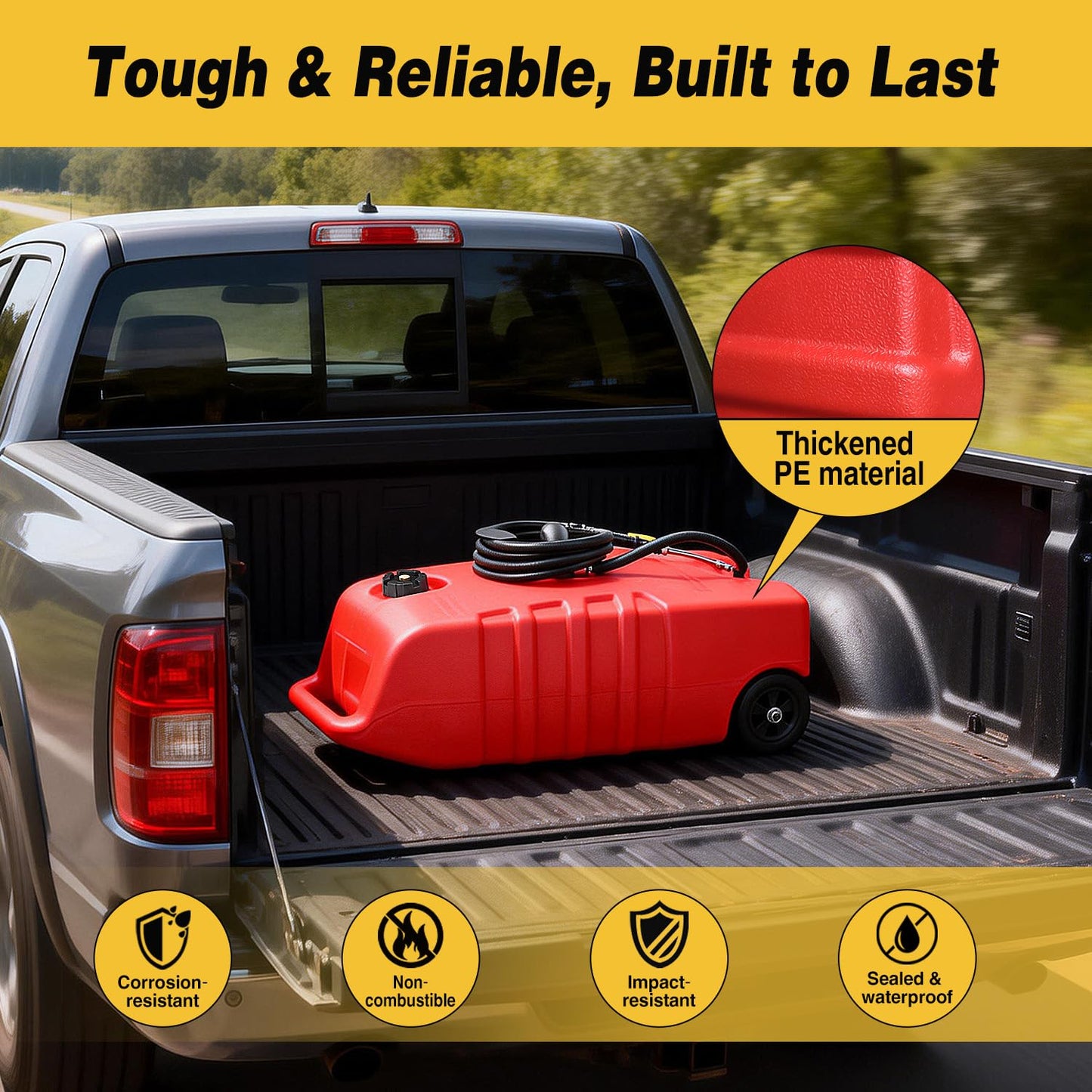GOOACC 14 Gallon Fuel Caddy, Portable Fuel Transfer Tank with 12V DC Electric Pump, Heavy-Duty Empty Gasoline/Diesel Storage Container with Wheels and 10FT Hose for Motorcycles Boats Lawn Mowers, Red