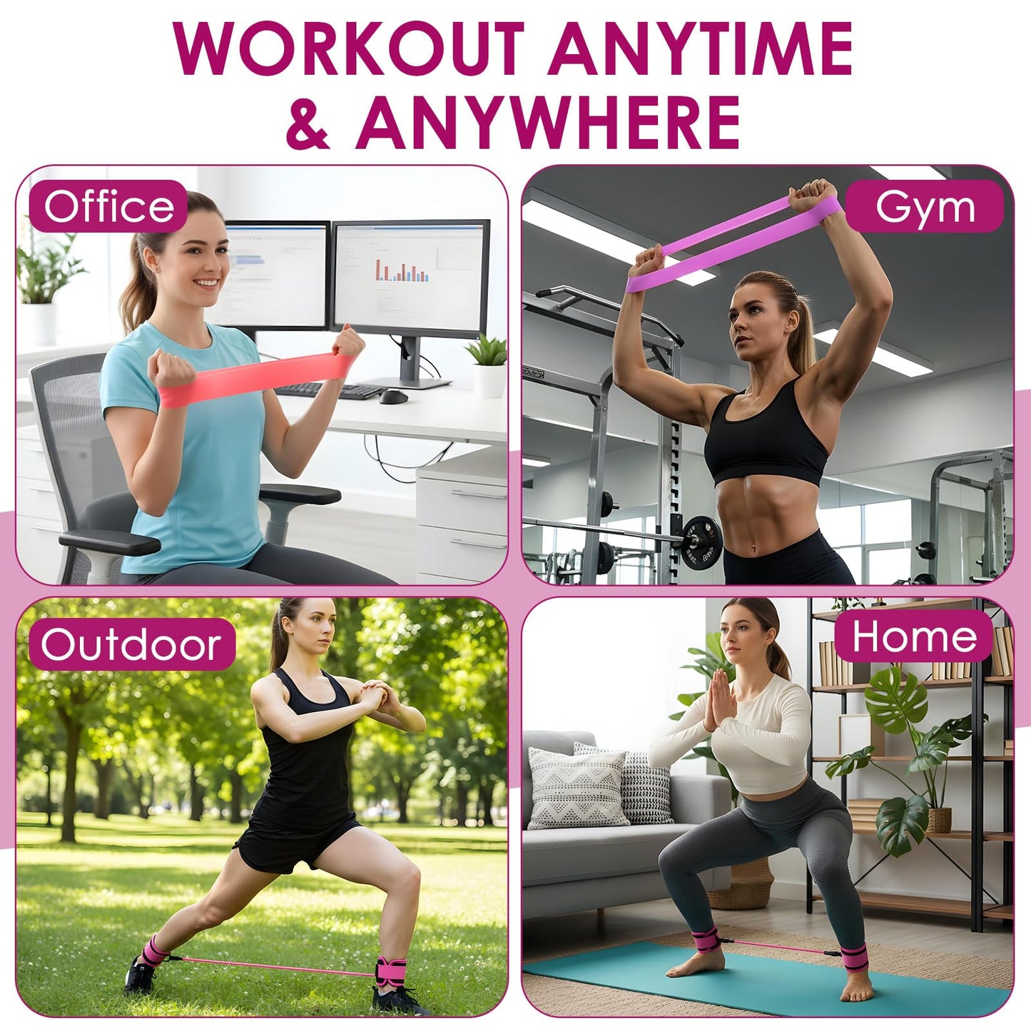 YBEATY Resistance Bands Set, Adjustable Ankle Exercise Bands with Cuffs Home Gym Workout Fitness Equipment with Carry Bag for Women Leg Booty Butt Lift Kickbacks Hip Training Working Out Yoga