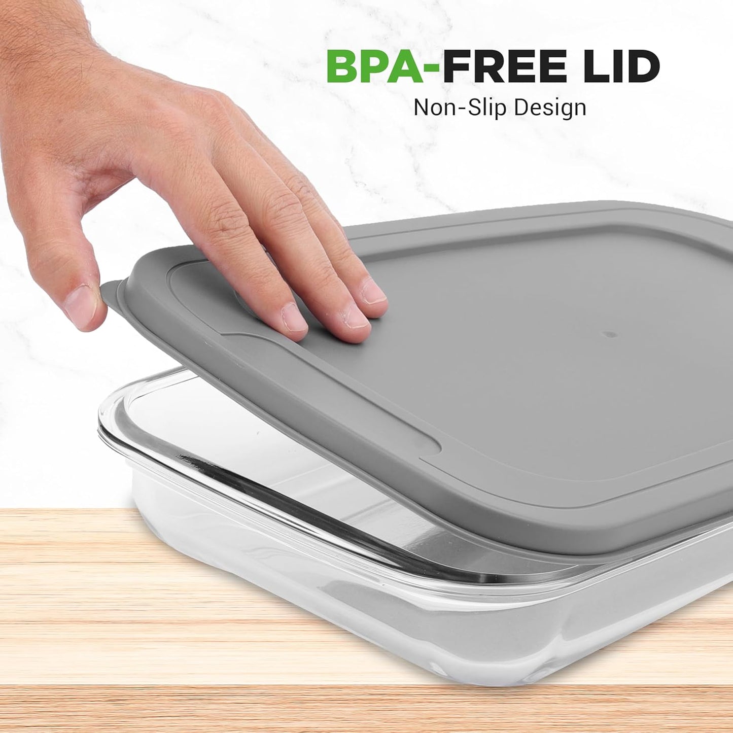 NutriChef 8-Piece Deep Glass Baking Dish Set - Oven Safe Casserole Dishes with Lids | Perfect for Lasagna, Meatloaf & Leftovers - Gray