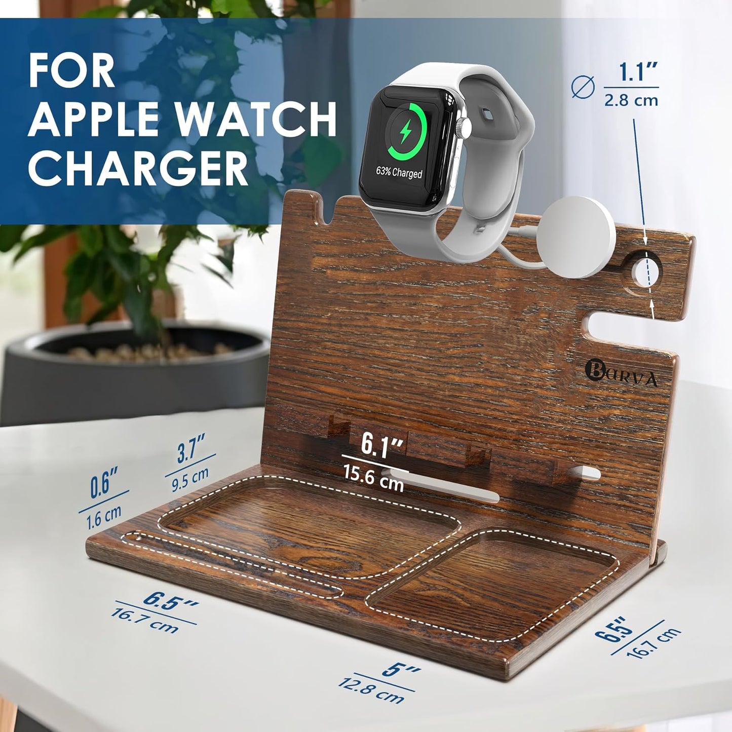 BarvA Two Phone Docking Station | Night Stand Desk Organizer | Wood Nightstand Organizer | Tablet Smart Watch Earbuds