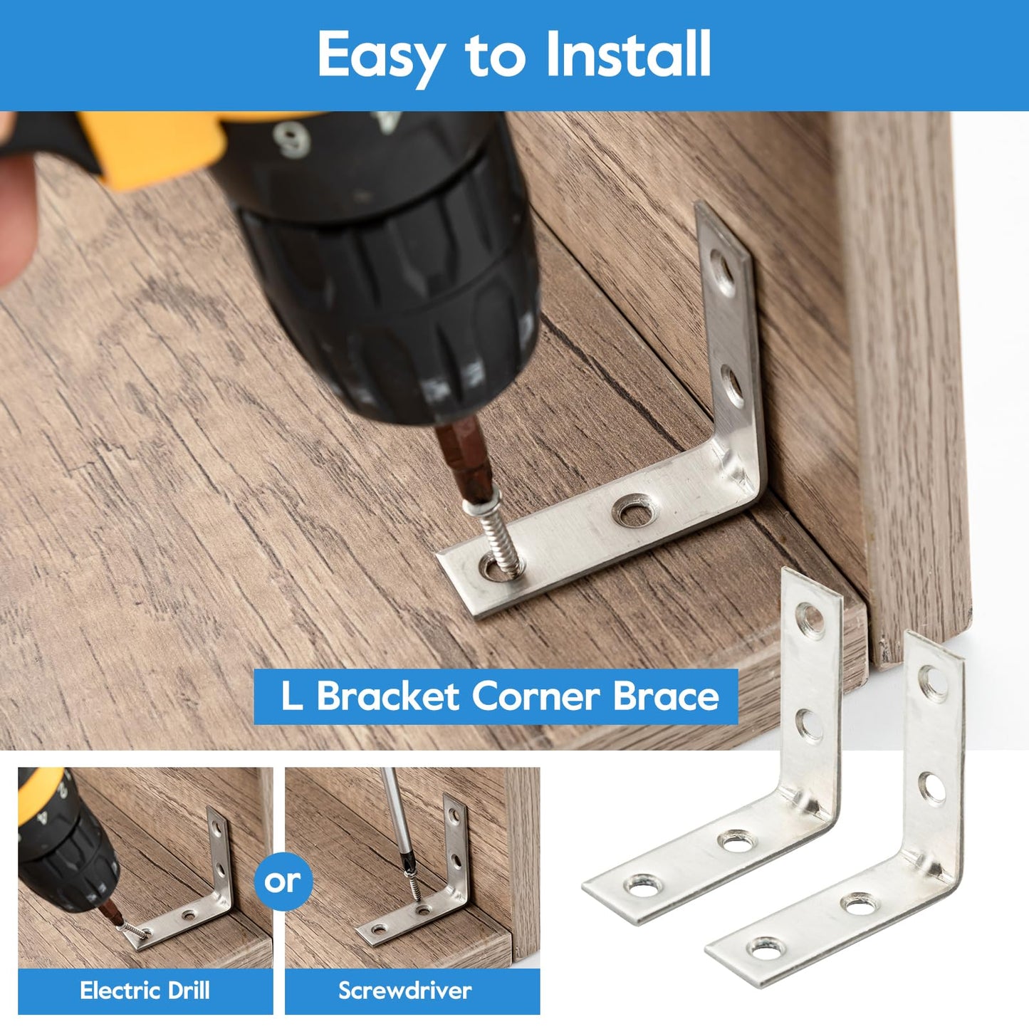 HOME MASTER HARDWARE 2 inch L Bracket Corner Brace Sets, Stainless Steel Corner Bracket, Joint Right Angle Brackets with Screws for Shelves Wood Furniture Frame(20 Pack)
