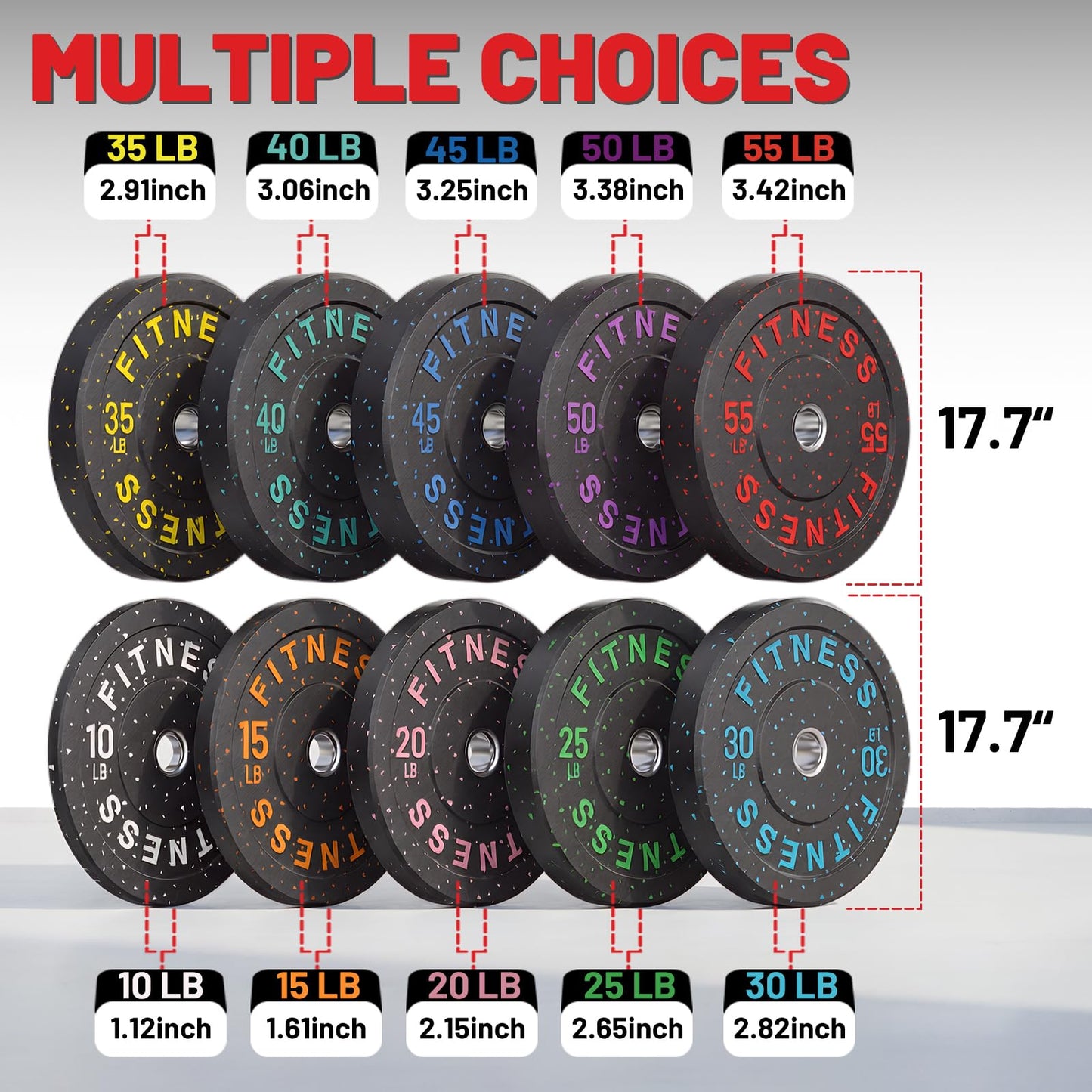 papababe Bumper Plates, High-Bounce Olympic Weight Plates with Colored Fleck-Rubber Weights Plates for Weight Lifting and Strength Training (160 lb set)