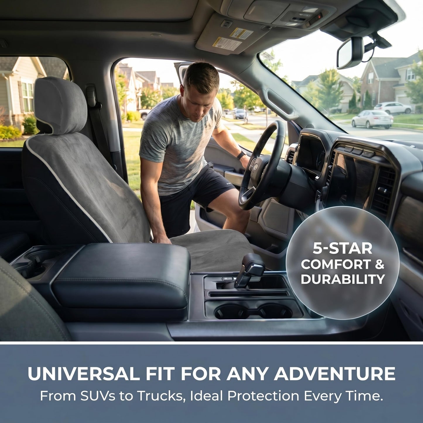 SCOMANAGE Waterproof Stain Resistant Towel Car Seat Covers，Universal Non-Slip for Gym Workout, Swimming, Beach and Workout Outdoor, Machine Washable(Gray, 2 Pack)