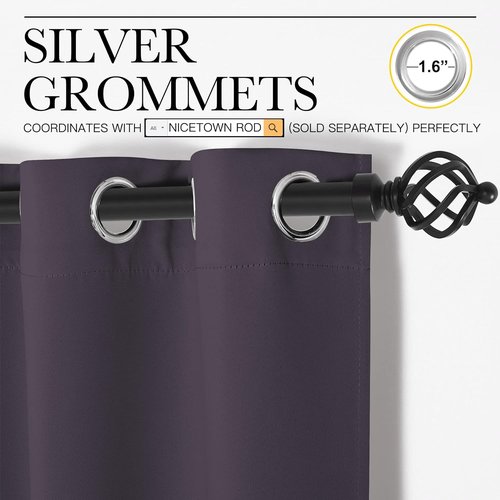 NICETOWN Greyish Purple Blackout Curtains - 102-Inch Thermal Insulated Drapes for Large Windows | 2 Panels, 55" Wide