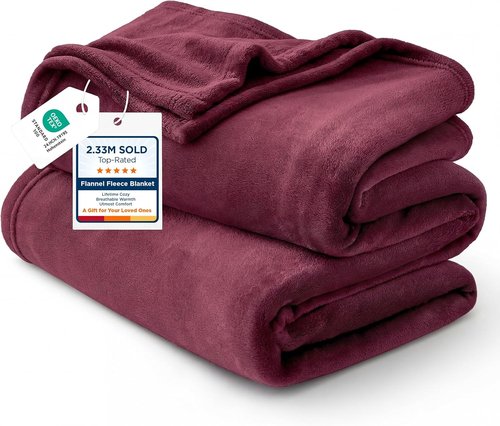 Bedsure GentleSoft Fleece Blanket - Cozy Red Burgundy Queen Size Plush Microfiber, 90x90 Inches