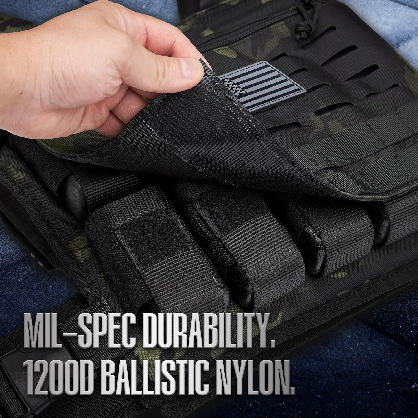 KRYLIX Adjustable Weighted Vest 0-40 lbs with Front Storage Pocket Solid Removable Iron for Muscle Building Workout Secure Waist Fit for Men Women Camo Tactical Military