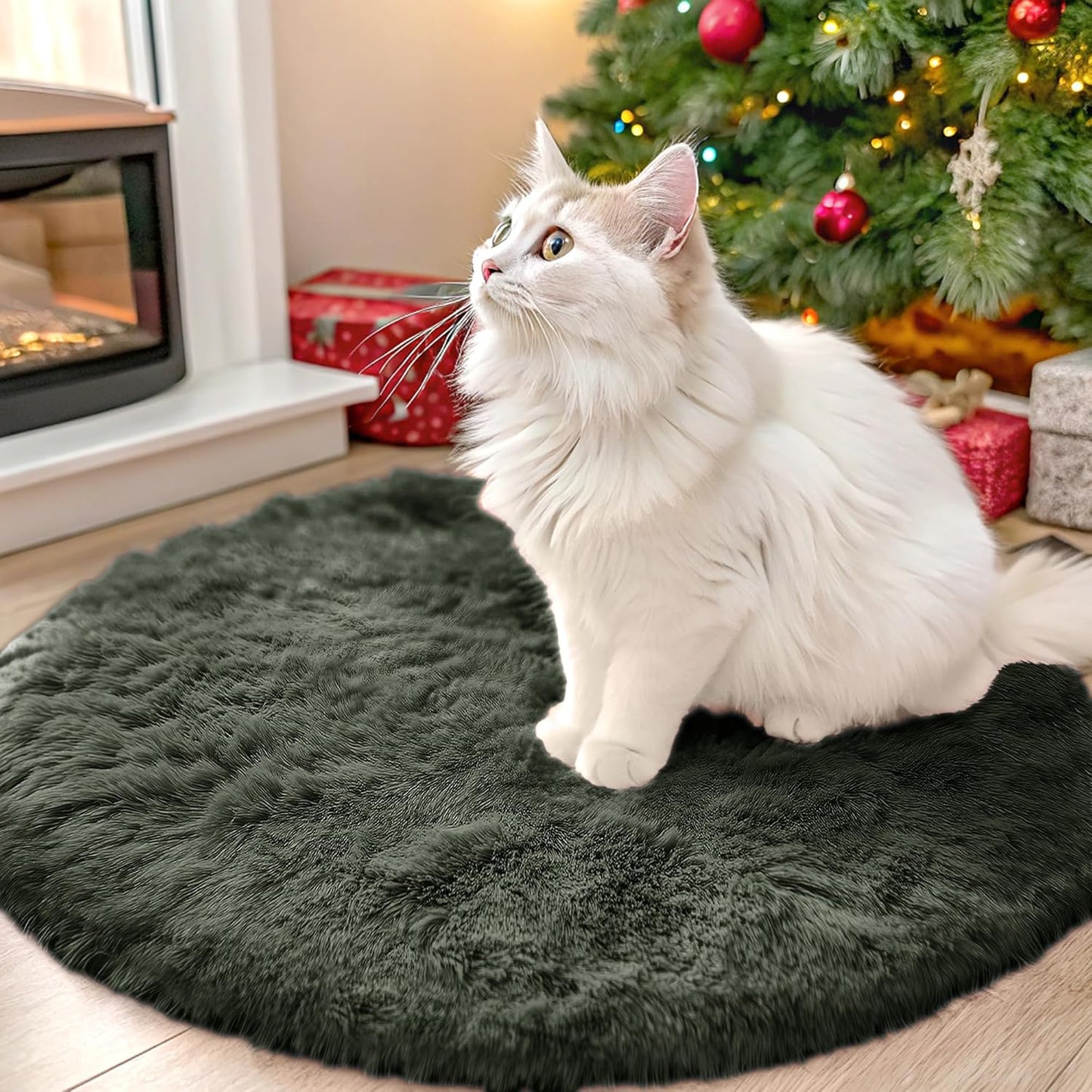 OLANLY Olive Green Round Rug - Soft, Machine Washable 2 ft Shaggy Area Carpet for Bedroom & Nursery Decor