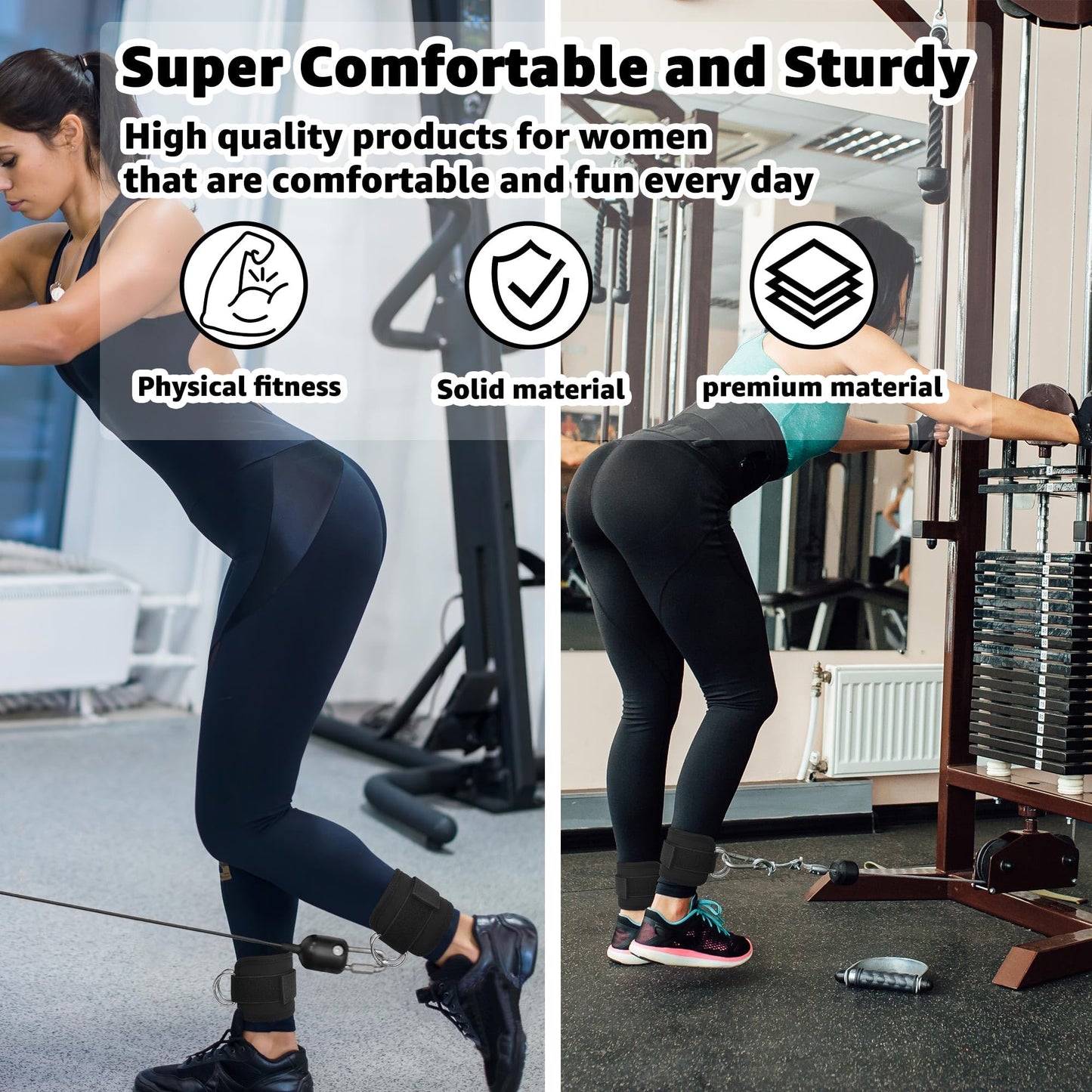 Anemeeoke Fitness Ankle Straps for Cable Machine, Kickbacks Glute Workouts, Lower Body Exercises, Adjustable Leg Straps with Neoprene Padding Men Women(Black)
