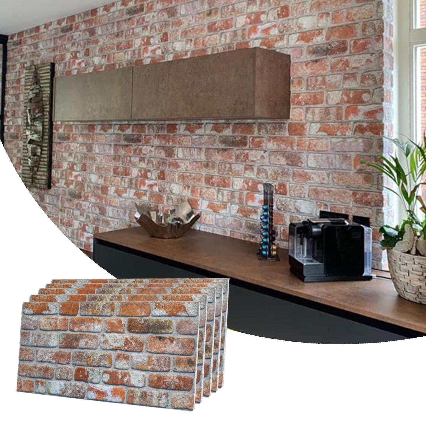 Dundee Deco 3D Wall Panels Faux Brick - Cladding, Red Grey Brown Stone Look Wall Paneling, Styrofoam Facing for Living Room, Kitchen, Bathroom, Balcony, Bedroom, Set of 5, Covers 27 sq ft