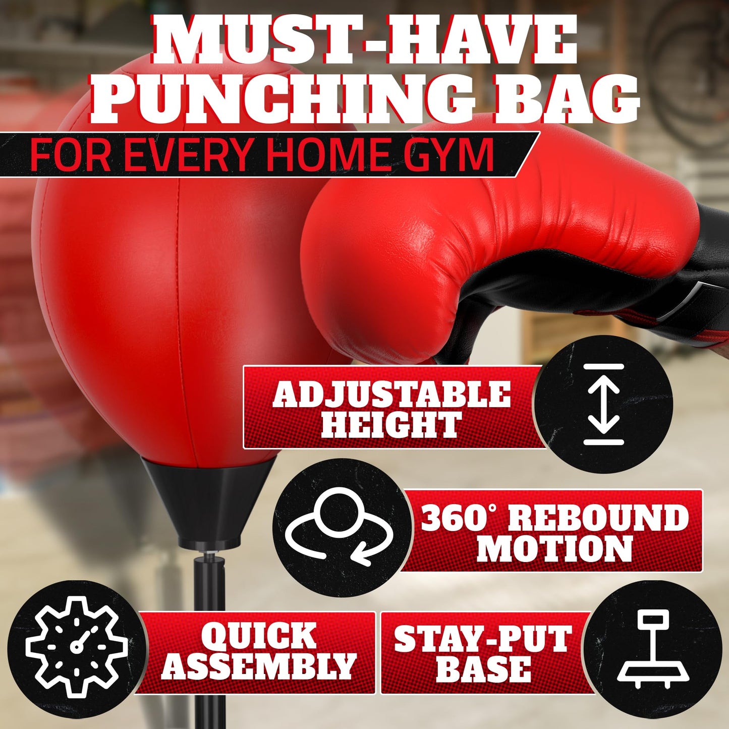 Adjustable Boxing Reflex Bag with Stand – 48"-58" Standing Punching Bag Kit with Gloves & Pump, Beginner Boxing Equipment for Training Coordination and Reaction Speed | Sport Gift for Home Workouts