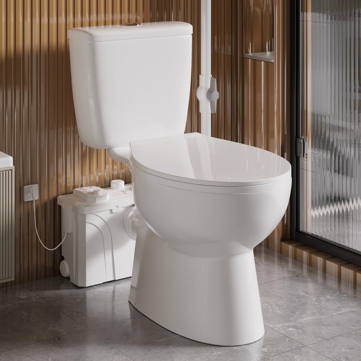 Macerating Toilet with Pump–Upflush Toilet System for Basement/Attic, 4 Water Inlets & AC Vent, 36ft Vertical Lift, Dual Flush, Easy Install,15.5" CompactedToilet
