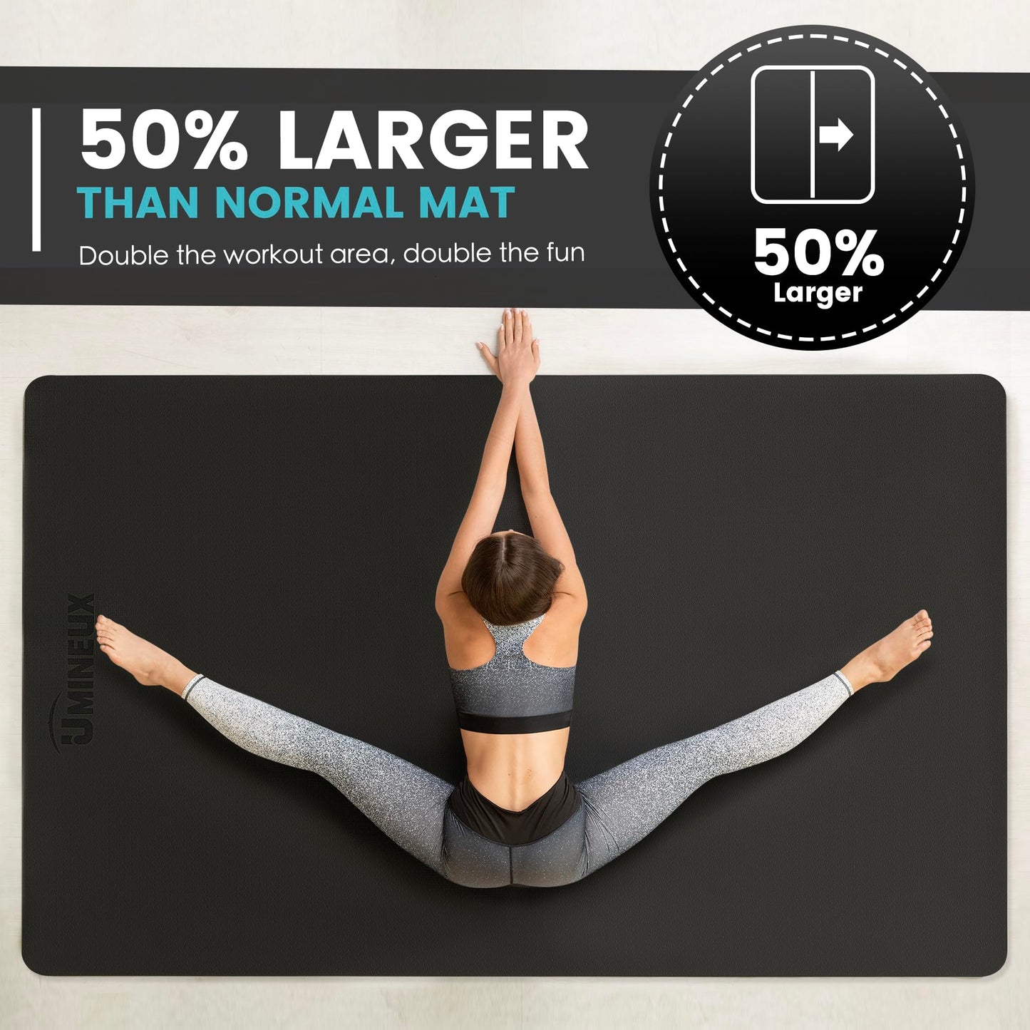 UMINEUX Large Yoga Mat for Men and Women - 6'x4'x10mm, Extra Thick TPE Fitness Mat for Home Gym Workout, Non-Slip, Exercise Mat for Yoga, Pilates, Stretching, Meditation