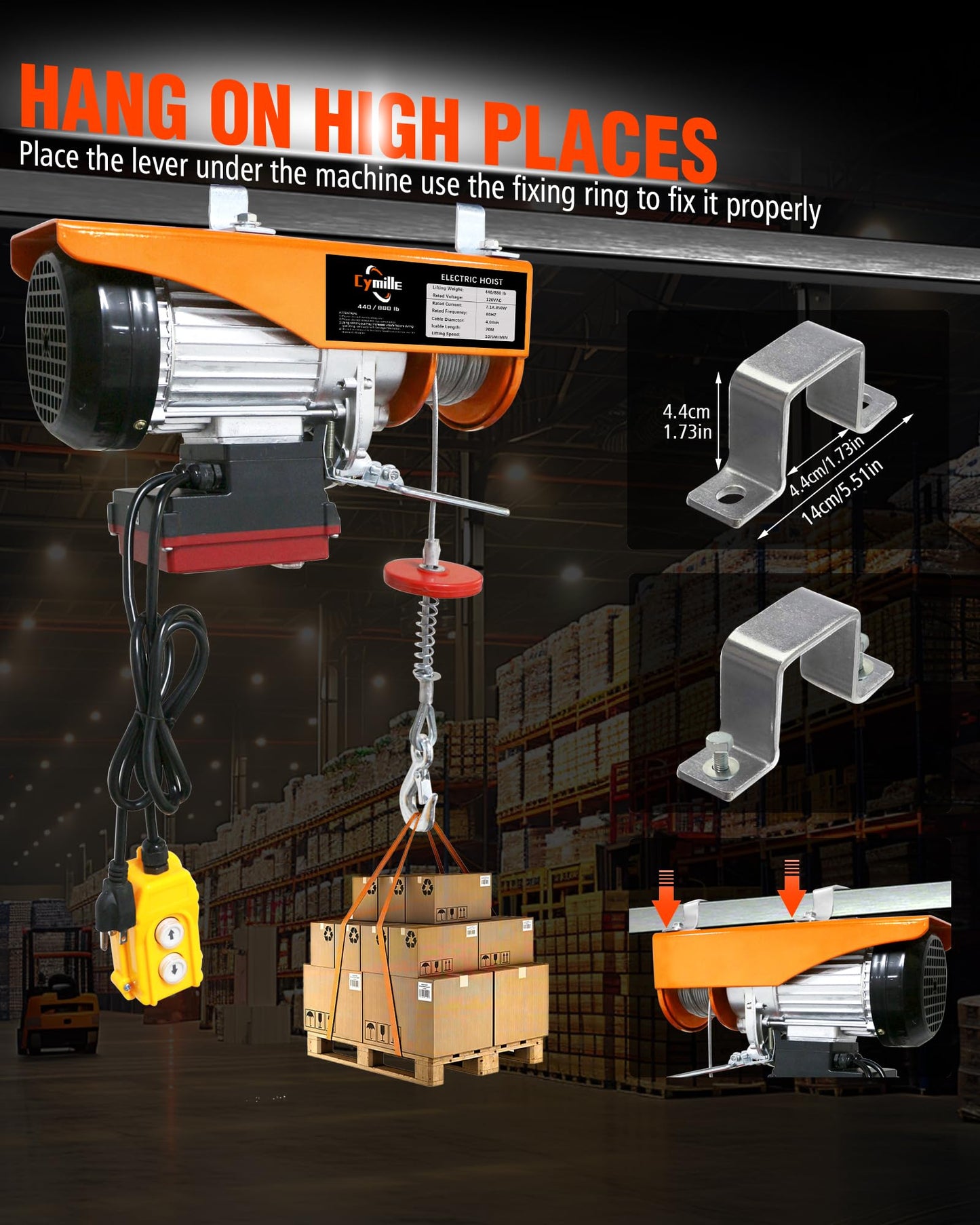 880 lbs Electric Hoist, 2 in 1 Wireless/Wired Remote Control, 110V/120V Electric Hoist Winch, 16ft/33 ft/min Speed, 65.6 ft Height for Garage, Attic, Warehouse, Factory, Construction Site