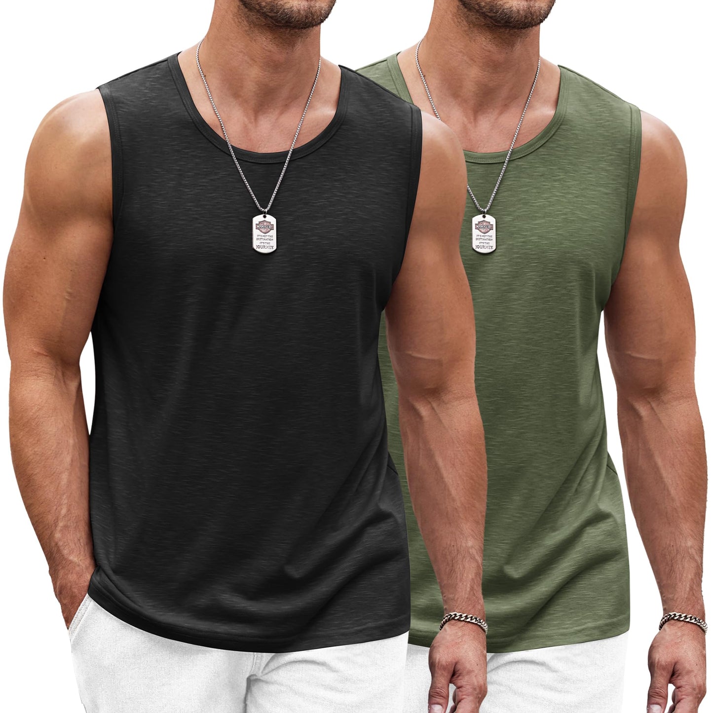 COOFANDY Boxing Shirts for Men Trainning 2 Pack Gym Tank Tops Sleeveless Workout T Shirts, Large BlackArmy Green