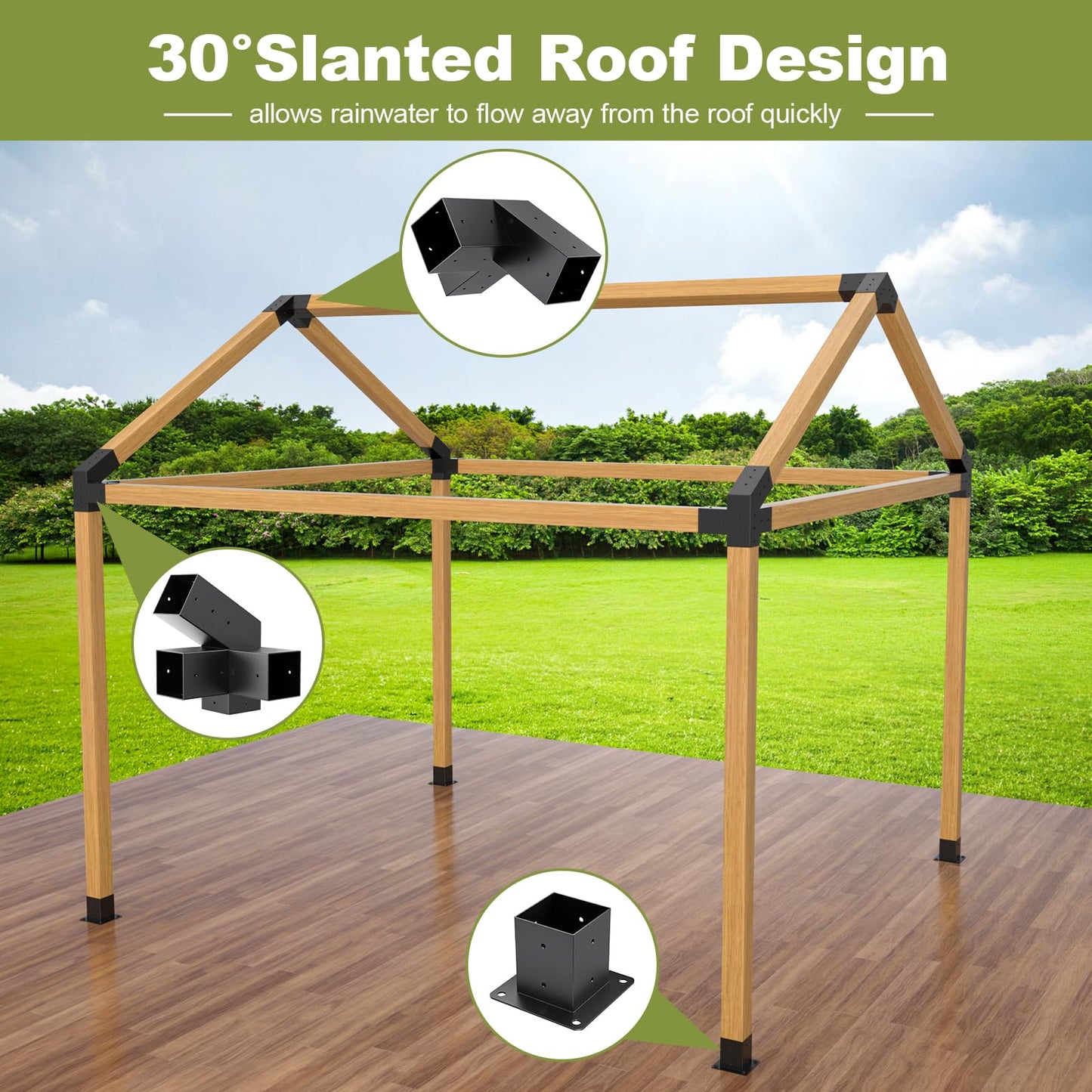 Pergola Kit, 30° Slanted Roof Bracket Set, Roof Wall Mount Extension Bracket Kit,4" x 4" (Actual: 3.5x3.5 Inch) Powder-Coated Pergola Hardware for Porch,Gazebo, Backyard(10pcs)