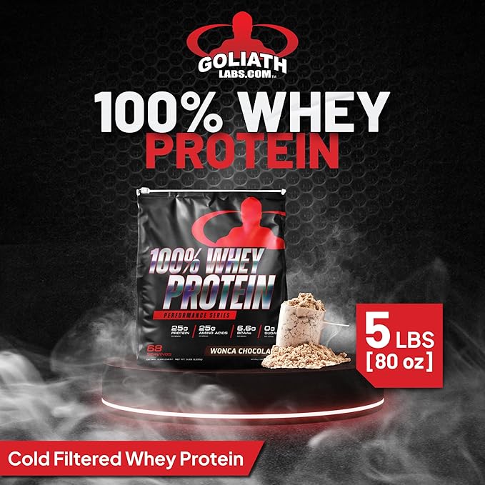 Goliath Labs 100% Whey Protein, Cold Filtered Whey Protein - Rapid Amino Acid Delivery - Natural Coco for a Rich Chocolate Flavor - Tub Weighs 5 Pounds, Contains 68 Servings