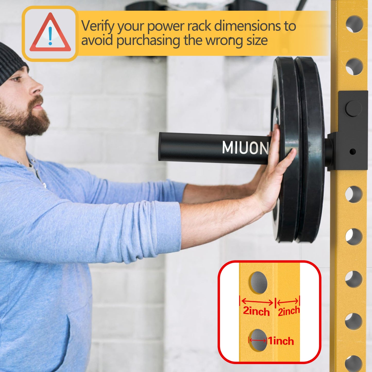 MIUONO Weight Plate Holder, Weight Plate Rack Storage for 2X2 Power Rack Attachments with 1” hole, Extended Version Hang More 2" Weight Plates (1 Pair)