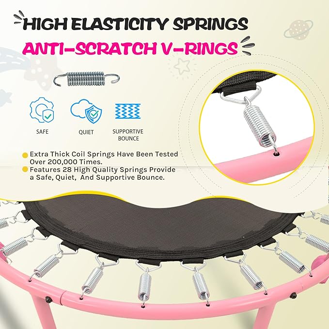 SkyBound 36 Inch Indoor Trampoline for Kids - Kids Trampoline Indoor with Handle - Toddler Trampoline with Upgraded 2.0mm Steel Pipe and Handlebar - Mini Indoor Trampoline for Kids Age 3 and Above