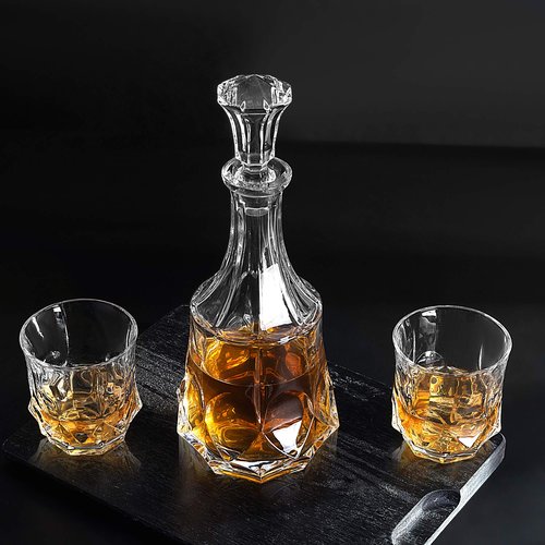 KANARS Whiskey Decanter Sets for Men, 25 Oz Liquor Decanter with 10 Oz Crystal Glasses in Luxury Box for Bourbon Scotch Rum Tequila Vodka, Whisky Gifts for Birthday New Year Father's Day