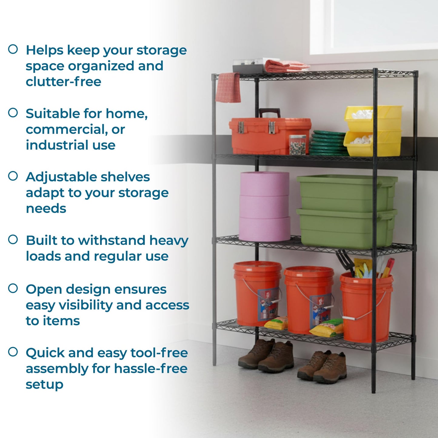 Honey-Can-Do 4-Tier Heavy Duty Extra-Wide Adjustable Shelving Unit, 350-lb Per Shelf Metal Storage Rack, Wire Shelf for Garage Workshop Basement, Black, 48 x 18 x 72 in