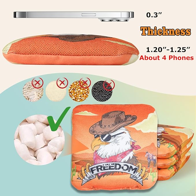 EunHo Cornhole Bags Regulation Dual Sided Set of 8, Professional Cornhole Bean Bags Slick & Sticky Side Bags with Carry Bag