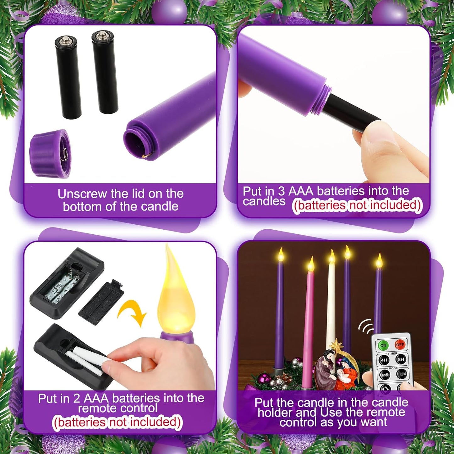 Tioncy 12-Inch Christmas Advent Wreath - Flameless Candle Holder with Remote Control & Berries Decor