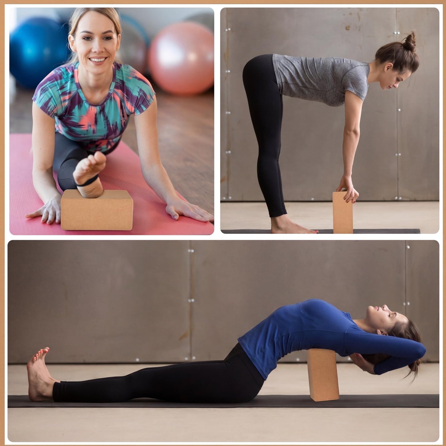 Leitee 4 Pcs Cork Yoga Blocks 9 x 6 x 4 Inch Cork Yoga Brick Non Slip Supportive Equipment High Density Bricks Wood Exercise Blocks Women Gifts for Stretching Flexibility Balance Fitness Pilates