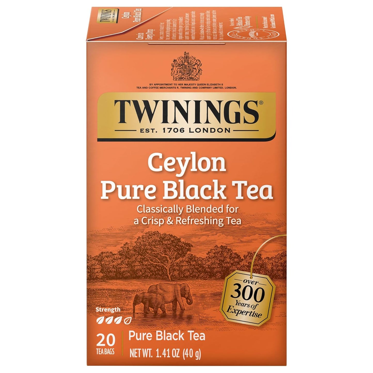 Twinings of London Ceylon Orange Pekoe Tea - Premium Quality | Box of 20 Tea Bags