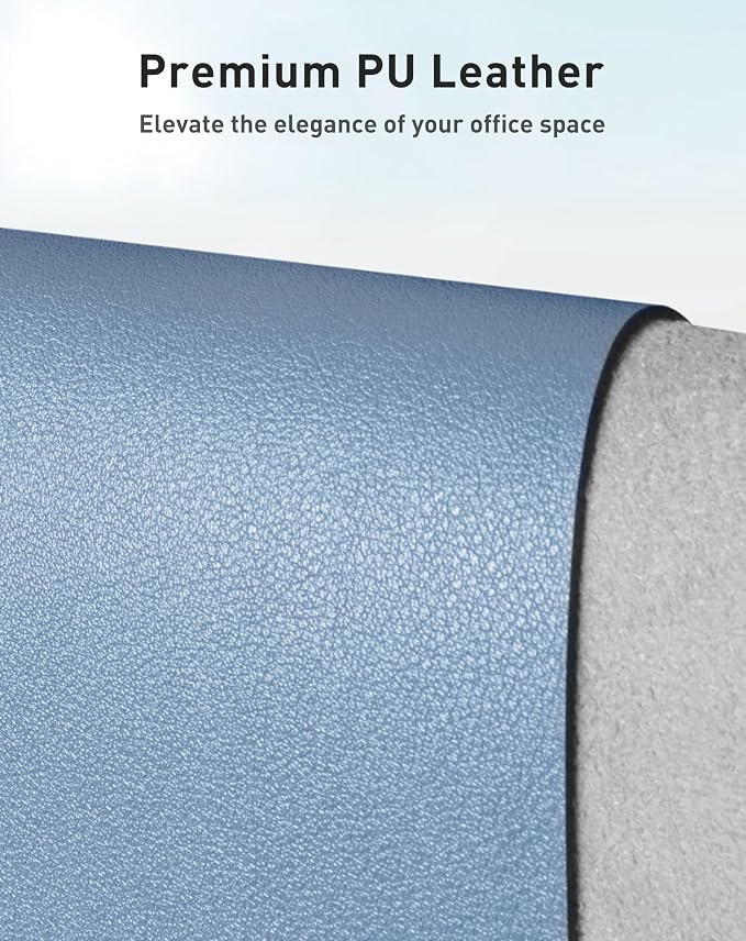 Aothia Faux Leather Desk Mat - Large Mouse Pad, Non-Slip PU Leather Blotter, Waterproof Writing Surface for Office and Home (Denim Blue, 42" x 17")