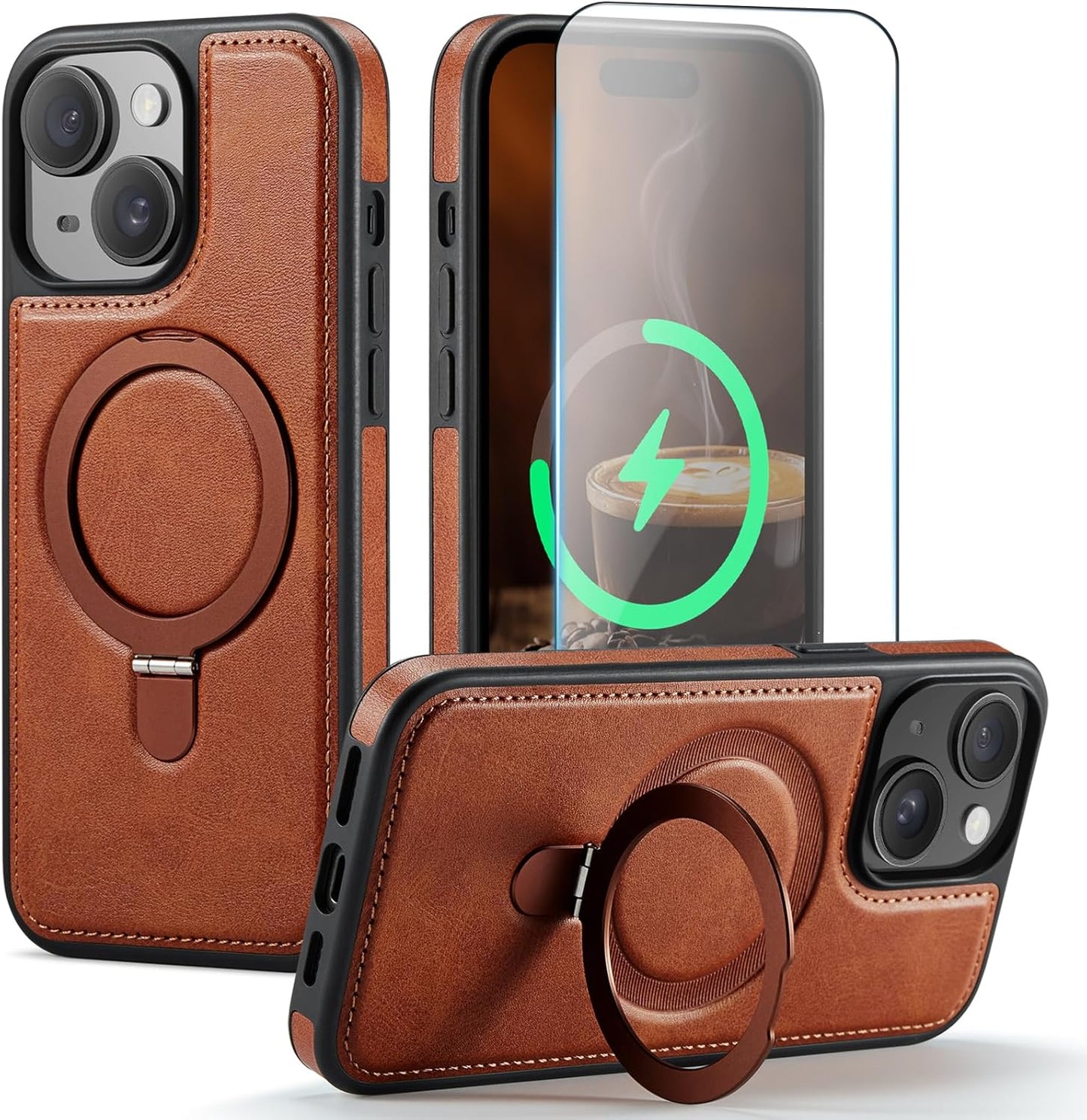 CHEEWADA 13 6.1", for iPhone Case with Stand Compatible with Magsafe Slim PU Leather & Durable TPU Drop Proof Magnetic