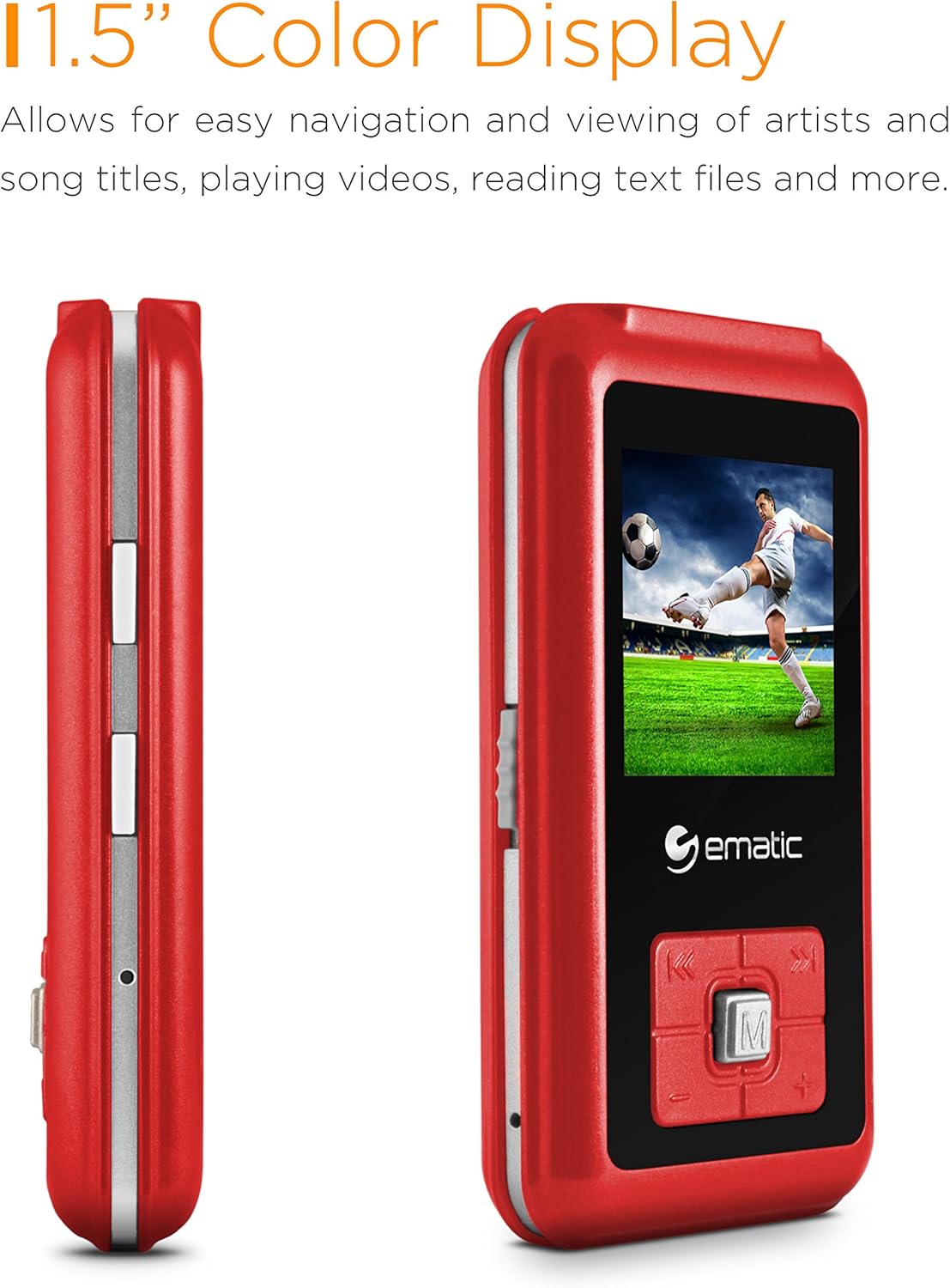 Ematic 8GB MP3 1.5-inch Video Player with FM Tuner/Recorder and Color Screen, Red