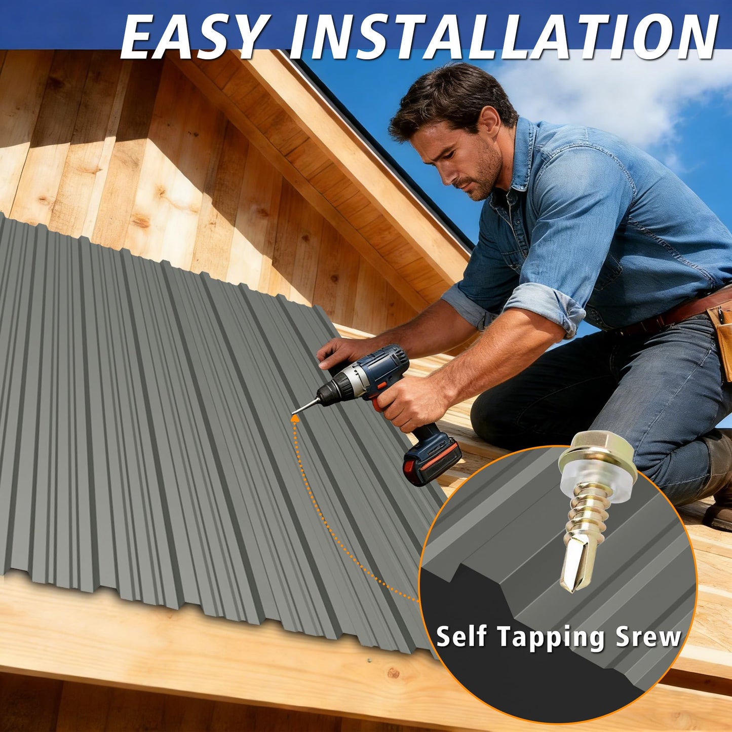 20PCS 111.6ft² Metal Roofing Panels 42.52"x18.9" Corrugated Metal Sheets Galvanized Exterior Siding Roofing Materials for Outdoor House Garages Sheds Pergola Gazebo Chicken Coop Stables, Grey